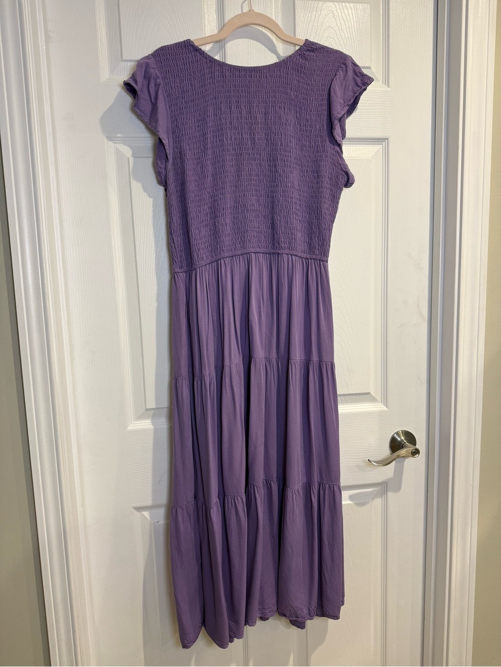 Smocked Bodice Lavender Tiered Maxi Dress - Women